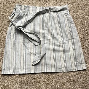 Blue and White Striped A-Line Midi Skirt (Large)